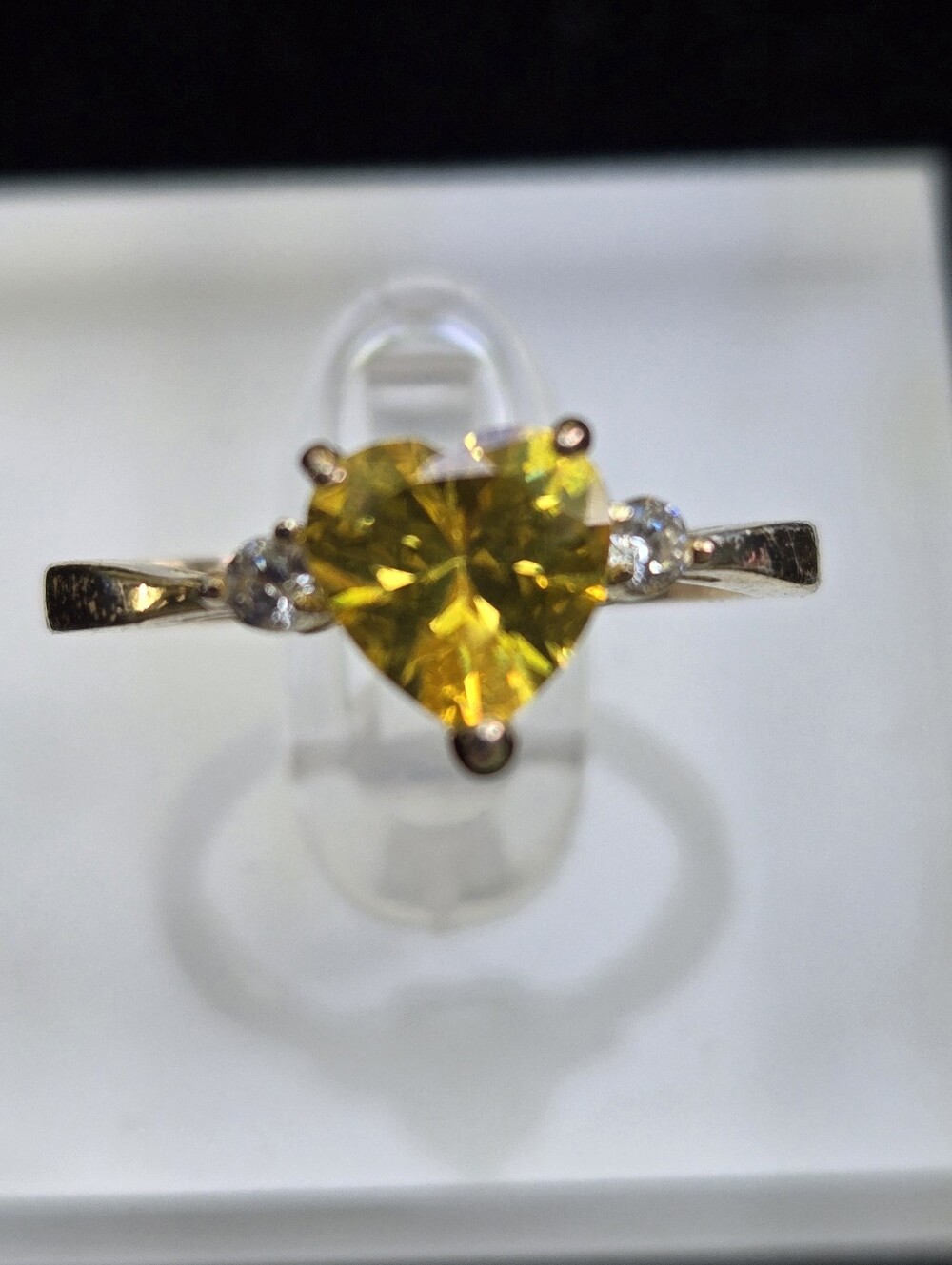 Heart-Cut Yellow Citrine Gold Over Silver Ring...sz. 6.25